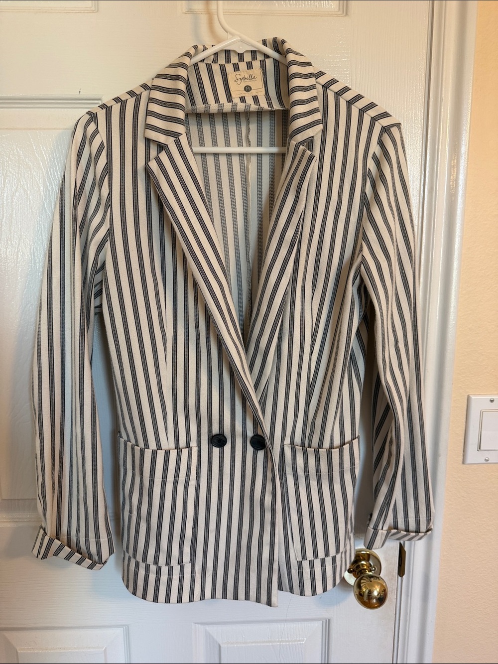 Sybilla Collection Striped Double-Breasted Blazer in Cream and Black